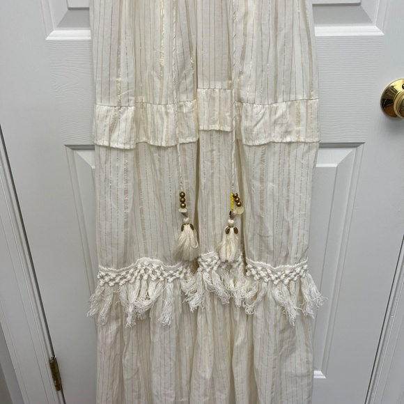 True Destinations White Gold Threaded Bohemian Tiered Maxi Dress Sz S - Picture 4 of 15